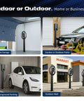 Universal EV Charger Pedestal Featuring Heavy Duty Steel Frame And Sleek Internal Wire Routing For Hassle Free Driveway Placement in various locations.