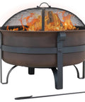 Cauldron Wood Burning Outdoor Fire Pit For Patio And Backyard Hangouts Round Steel Fire Bowl With Cover Removable Ash Pan