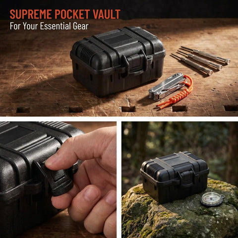 Portable Plastic Toolbox With Carry Handle And Locking Lid For Small Hand Tools Storage Organizer Durable Hard Case weather resistant showcased outdoors with hand engaging latch.