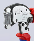 Close-up of Self Adjusting Crimping Pliers with 360 Degree Rotating Head Eight Lock Positions, showing metal jaws and mechanism.