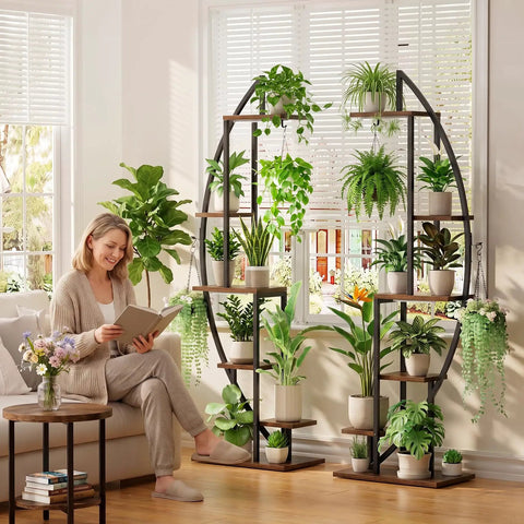 Tall Six Tier Indoor Plant Stand With Dual Head Full Spectrum Grow Lights, Solid Heavy Duty Metal Racks To Keep Your Leafy Buddies Thriving Indoors, Set Of Two Pack