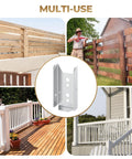 Rock-Solid 2x4 Fence Brackets for Wood Posts and Rails shown in various installation scenarios, highlighting heavy-duty galvanized steel use.