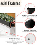 Total Patio Flex 16 Inch White Railing Planter Boxes 2 Pack Over Balcony Self Watering With Metal Brackets showing features like water indicator.