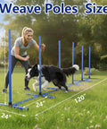 Dog weaving through 6 Weave Poles Or 2 Hurdles Convertible Dog Agility Set For Indoor And Outdoor Training in a grassy yard