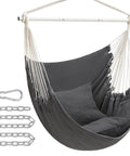 Slate gray Cozy Hammock Chair with two cushions and heavy-duty steel frame with chains for indoor outdoor lounging.