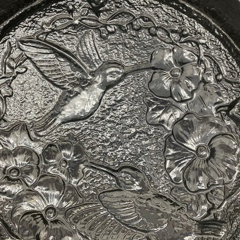 Close-up of Hummingbird And Flowers Round Stepping Stone Mold For Concrete DIY Backyard Garden Pathway Reusable Plastic Cement Mold.