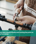 Craftsman using Pen Mandrel Bundle For Woodturning Lathe With Mandrel Saver, 2MT Taper to shape wooden pen blanks
