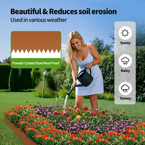Heavy Duty Steel Landscape Edging Kit With 40 Inch By 8 Inch Panels Hammer In Bendable Metal Garden Border Strips in flower bed