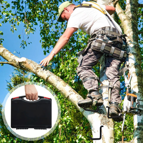 Hunter climbing tree using 16 Pack 4 Inch Screw In Tree Steps For Hunting Heavy Duty Tree Climbing Gear With Self Tapping Screws