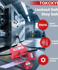 Industrial Grade Electric Plug Lockout Device for 110V to 125V Cords in factory setting, showing lockout and OSHA compliance
