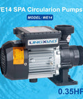 Top Shelf Zero Fuss Hot Tub Circulation Pump 240V 230V 0.35 Horsepower Spa Pool Motor model WE14 with black housing.