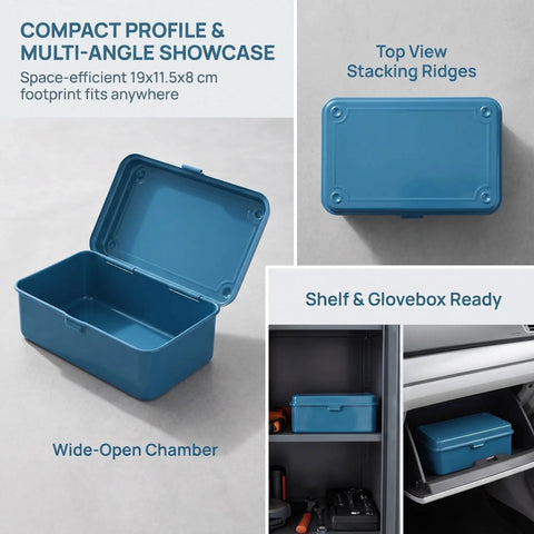 Heavy Duty Vintage Iron Tool Box For Home Garage Workshop, built tough metal storage case shown open, compact size.