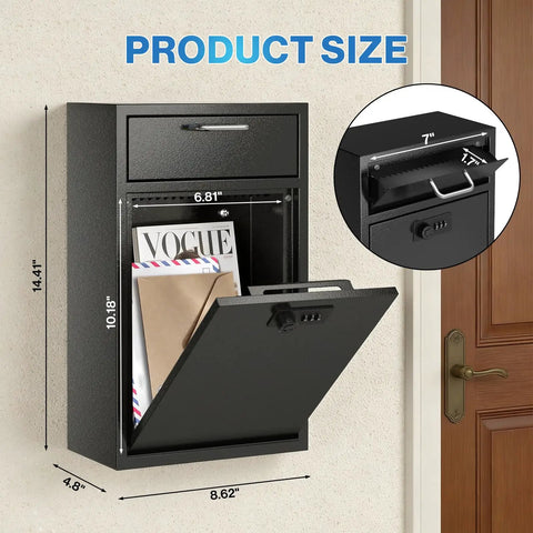 Heavy Duty Wall Mount Lock Box Deposit Safe With Code Lock For Businesses Vertical Tamper Proof Night Deposit And Cash Drop Box Steel Construction Perfect For Retail And Office Use Boss Grade Security