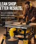 Man using table saw with Dual Port Dust Collection Adapter For Table Saws 2.5 Inch, 62 To 66mm Universal Fit, in workshop.
