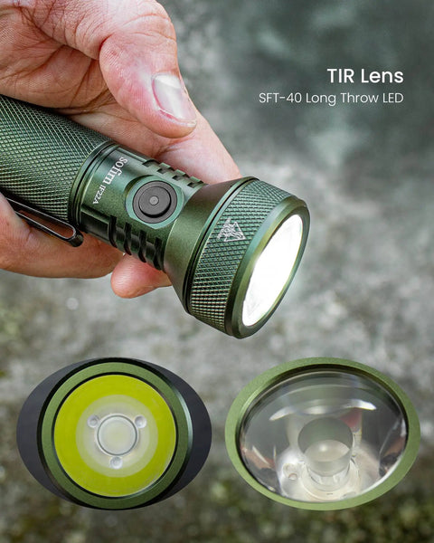 IF22A Rechargeable Flashlight With SFT40 LED 2100 Lumen High Output Beast Bright TIR Lens USB C Fast Charging Green