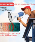 Person using Portable PA Megaphone With Built In Siren 50 Watt Power Adjustable Volume 1600 Yard Range Lightweight Ergonomic Grip