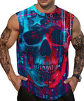Mens Sick American Flag Skull Tank Top Summer Sleeveless Graphic Tee, muscle cut, vibrant colors, suitable for gym and beach.