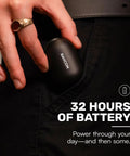 Everyday Classic Bluetooth Earbuds With Mic And Active Noise Cancellation For Immersive Sound On The Go in black case in hand