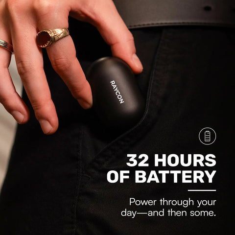 Everyday Classic Bluetooth Earbuds With Mic And Active Noise Cancellation For Immersive Sound On The Go in black case in hand