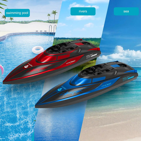 Two Pack Remote Control RC Boats For Pool Lake And River With LED Lights Waterproof Self Righting Fast Speed Racing