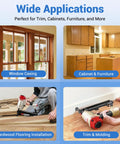 Wide applications of No Sweat Installation 16 Gauge 2.5 Inch Galvanized Finish Nails 500 Pack in trim and cabinet projects.