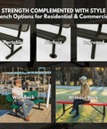 Collage of Heavy Duty Outdoor Garden Bench With Thermoplastic Coated Slatted Steel Industrial Grade Construction options.