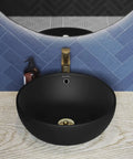 Sublime Round Vessel Sink In Matte Black With Above Counter Installation, Durable Non Porous Scratch Resistant Ceramic, No Faucet Included