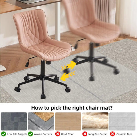 Foldable 36 By 48 Inch Chair Mat For Carpeted Floors under an office chair on low-pile carpet, showing protection and anti-slip features.