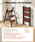 Three Step Folding Ladder With Wide Anti Slip Pedals And Comfort Handgrip Lightweight Aluminum 330 Lbs Capacity Portable Plant Support open and folded with 17.5 x 25.9 x 33.5 in size