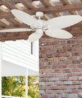 Duval 52 Inch Indoor Outdoor Ceiling Fan With Quick 2 Hang Mount Dual Mount 5 Blade Tropical Design Pull Chain ETL Damp Rated White Ideal For Patios Decks And Covered Outdoor Spaces installed under pergola on brick wall