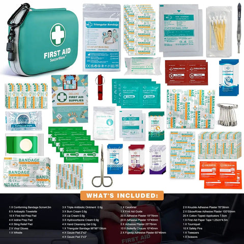 Ultra Compact 150 Piece First Aid Kit With Hard Shell, Emergency Medical Kit For Car, Travel, Home, Outdoor, Camping, Hiking, Green Case