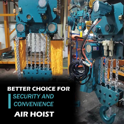 MTC crane air hoist on blue industrial crane with multiple load chains and pendant control
