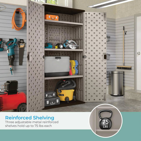 Open Mega Tall 31 Cubic Feet Garage Storage Cabinet With 3 Adjustable Shelves And Lockable Doors In Platinum Metallic Resin