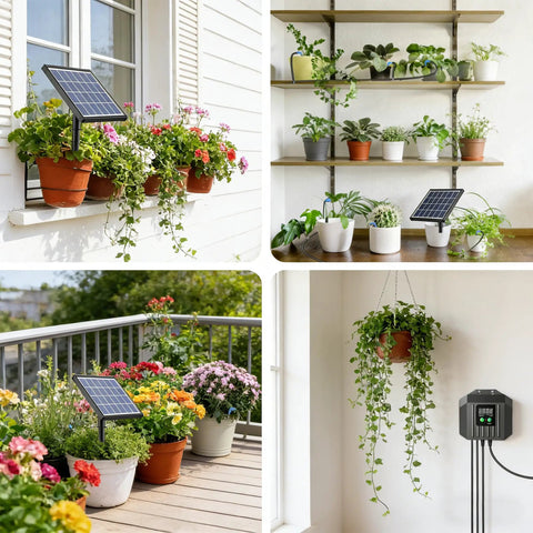 Solar Powered Drip Irrigation System With Digital Programmable Watering Kit, 2200mAh Battery, Battery Hybrid for 15 Potted Plants