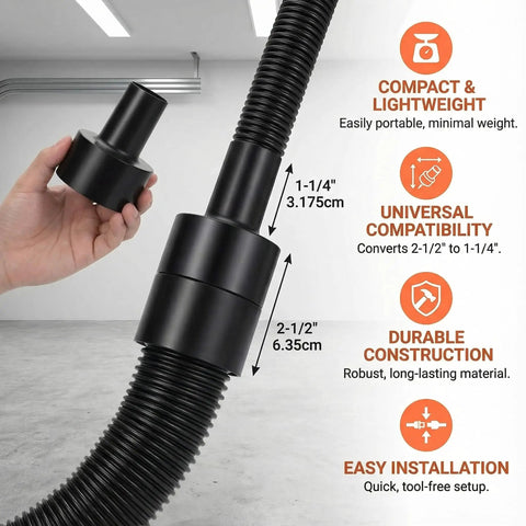 Vacuum Hose Adapter Two And A Half Inch To One And A Quarter Inch For Shop Vacuums Wet And Dry Black Converts Small Attachments