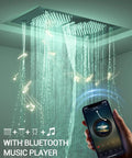 Top Tier Bluetooth Shower Head With 63 Custom Spray Modes And Precision Knob Controls Featuring Color Changing Led Lights And Rainfall Body Spray For A Straight Up Bathroom Glow Up In Matte Black with RGB lights and smartphone control.