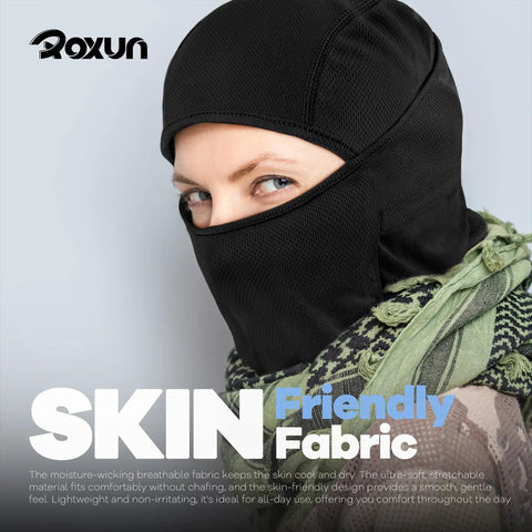 Person wearing All Season Ski Mask Balaclava with windproof warmth and cooling breathable UV protection for outdoor adventures