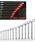 15 Piece SAE Combination Wrench Set Built From Chrome Vanadium Steel With Precision 12 Point Box End For Maximum Torque And Slip Resistance Unbreakable
