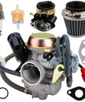 GY6 Carburetor PD24J 24mm For 125cc To 150cc 4 Stroke Engines with air filter, intake, spark plug, and oil filter components