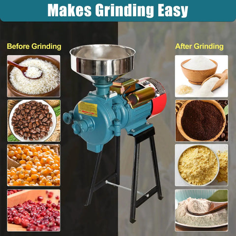 Beast 3000W Electric Dry Grain Mill Grinder, 110V Workhorse With 150mm Disc in use for corn, rice, wheat before and after grinding