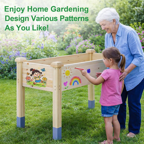 Heavy Duty Raised Garden Bed On Legs 331 lb Capacity 48 by 24 by 31 Inches Large Planter Box with design decor on side panel