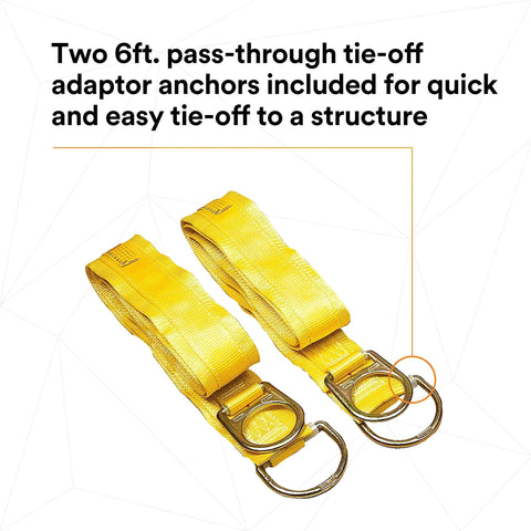 Two 6ft tie-off adaptors for the 90 Foot Horizontal Lifeline System With Static Kernmantle Rope And Energy Absorber.