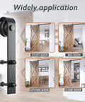 Nine Foot Single Sliding Barn Door Hardware Kit With Track For Quiet Smooth Operation, suitable for various room types.