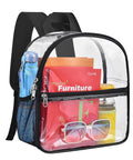 Clear Stadium Bag 12 By 12 By 6 Inches With Reinforced Wider Shoulder Straps For Easy Security Checks Grab And Go See Through Design For Schools Concerts Work Festivals And Sporting Events Black with contents inside