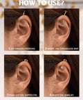 How to use 20G Flat Back Threadless Earrings For Women And Men Hypoallergenic 316L Surgical Stainless Steel Nose Lip Tragus Cartilage Medusa Piercing Jewelry 2mm Studs With 14K Gold Filled Shine, showing ear piercing steps.
