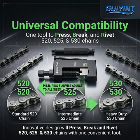Motorcycle Chain Rivet Tool Replacement For Motion Pro PBR Chain Tool 08 0470 showcasing universal chain compatibility