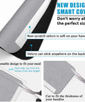 Refrigerator Door Handle Covers Set Of 6 Trim To Fit Washable Fridge Handle Protector Keeps Dirty Handprints Off No Hassle Easy Timesaver Kitchen Decor Gray Looks Great showing gray cover with velcro fastening and trim-to-fit feature with scissors.