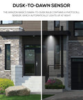 Side-by-side view of a house entrance with Sensor A21 LED Light Bulbs 100W Equivalent Non Dimmable Daylight White 5000K Outdoor Use.