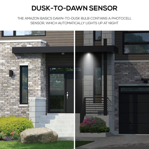 Side-by-side view of a house entrance with Sensor A21 LED Light Bulbs 100W Equivalent Non Dimmable Daylight White 5000K Outdoor Use.