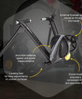 M2 Smart Indoor Bike Trainer with Zwift Compatibility, no-fuss wheel on mount, quiet electromagnetic resistance shown in black